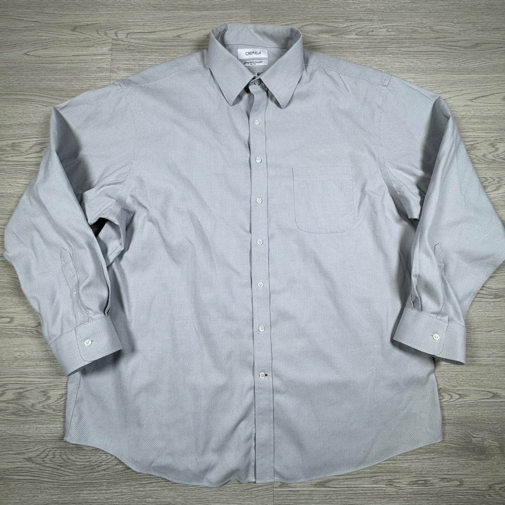 Cremieux Men's Dress Shirt 100% Pima Cotton Non-Iron Grey Micro-Pattern 18 35